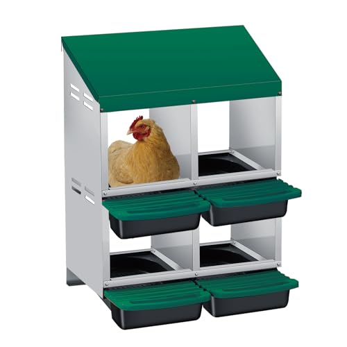 Chicken Nesting Box, 4 Compartment Roll Away Design for High-Volume Egg Collection and Easy Wall Mounting with Metal Legs