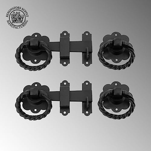 Renovators Supply Manufacturing Black Wrought Iron Floral Ring Gate Latch 5 in Wide Fence Door Lock Pack of 2 - color: Wrought Iron 2 Floral, size: Pack of 2