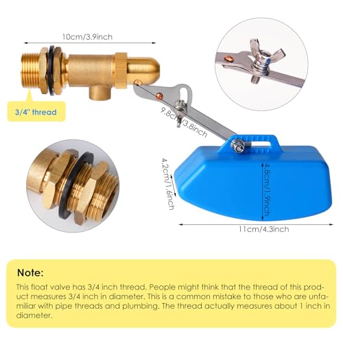 2 Pcs Brass Float Valve 3/4 Inch, Water Tank Float Valve Auto Fill | Adjustable Arm, Water Float Valve for Pond, Water Tank, Water trough, Water Feature, Swamp Cooler, Stock Tank, Fountain, Pool - style: 3/4" Blue