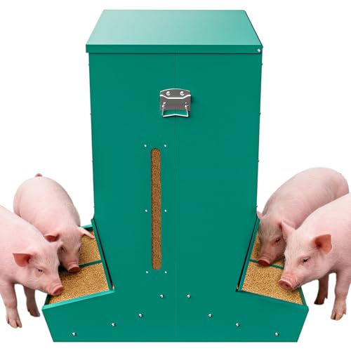 Hog Feeder for Pigs, 4 Door Heavy Duty Pig Feeder with Rainproof Lid, Self Feeder for Outdoor Use on Hog Farm, Homestead, or Pasture - size: 4 Door
