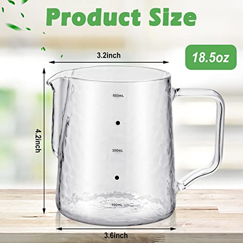 Leinuosen 2 Pcs 550ml Small Glass Milk Pitcher Creamer Pitcher Glass Tea Coffee Creamer Creative Measuring Frother Cup Jug