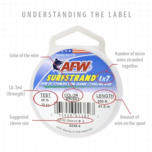 American Fishing Wire Surfstrand Bare 1x7 Stainless Steel Leader Wire - Fishing Leader Line for Saltwater, 20lb Test - 325lb Test in Bright, Camo in 30ft, 300ft, 600ft and 1,000ft Lengths - color: Camo, size: 20 lb / 1000 ft