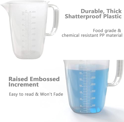 1 Gallon Measuring Pitcher-Convenient Conversion Chart,134oz Extra Large Plastic Measuring Cup-Strong Food Grade Material,Graduated Mixing Pitcher Great for Lawn,Pool Chemicals, Motor Oil and Fluids - color: 1 Gallon / 134oz - Translucent