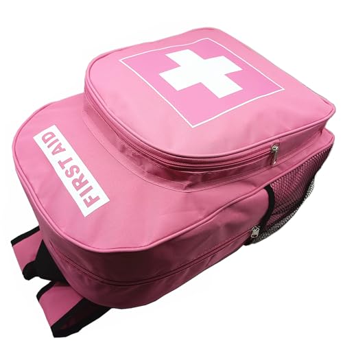 Red Emergency Bag First Aid Backpack Empty Medical First Aid Bag Treatment First Responder Trauma Bags for Riding Office Hiking Paramedics Outdoor Travel Camping Pet Dog Cat Daycare (Pink) - color: Pink
