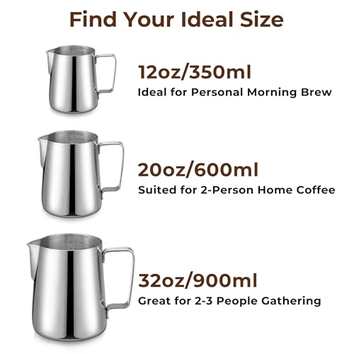Vakoo Milk Frothing Pitcher, 20oz, 304 Stainless Steel Frother Cup | Dual Scale, Latte Pen Included, Barista Grade, for Espresso Machine, Coffee, Cappuccino, 12oz/20oz/32oz Available - size: 20 Ounces