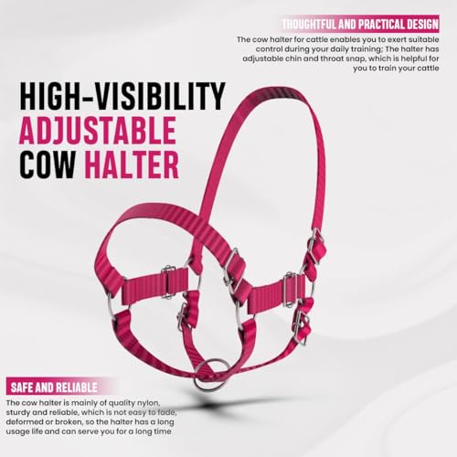 Adjustable Nylon Cow Halter | Calf Halter one Halter for (1 Year to Full Size) Easy Adjustable Straps elimates the Need of Ill-Fitting Cattle Halter - color: PINK