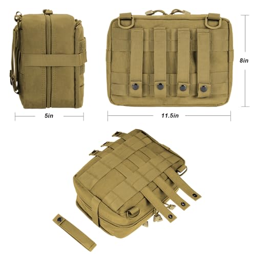 Jueachy Tactical Molle Pouch Large Admin Bag Utility Tool Pouches Molle Attachment EDC Pouches Expandable Molle Accessories Organizer Medical Pocket U.S.A Patch Included - color: Tan