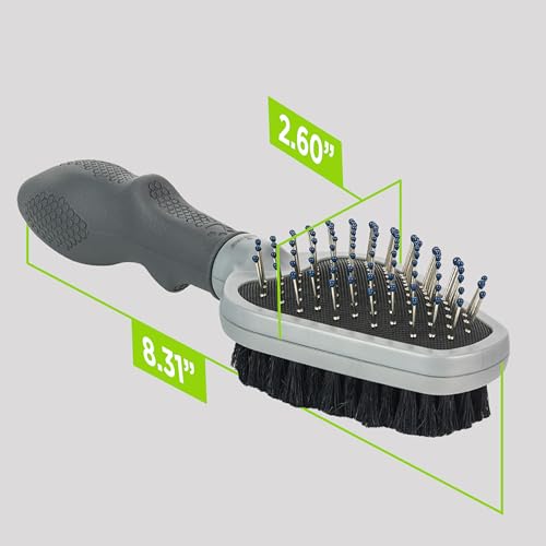 FURminator Dual Grooming Brush for Dogs & Cats | Metal Bristles Detangle & Massage, Boar'S Hair Smooths & Shines, Ergonomic Handle For Comfort