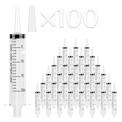 100Pack 20mL Syringes, Plastic Syringes with Catheter Tip & Cap | Individually Sealed Feeding Syringe For Dogs, Measuring Syringe For Liquid, Scientific Labs, Refilling, Dispensing