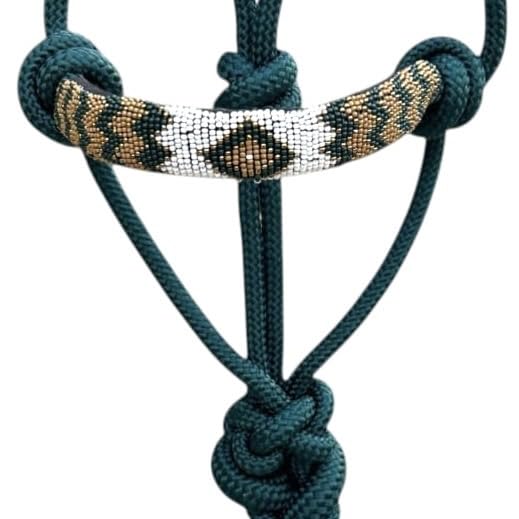 Majestic Ally Padded Beaded Nose Braided Rope Halter with 10' Matching Lead - Full (Hunter Green) - color: Hunter Green