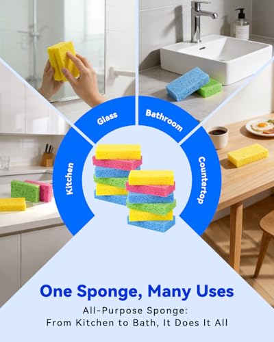 Temede 12-Count Cellulose Sponges, Heavy Duty Kitchen Sponges, Non-Scratch | Pop-Up Compressed Cellulose Dish Sponges, with a Durable and Firm Texture for Cookware, Bathroom and Household Cleaning - size: 12 Count (Pack of 1)