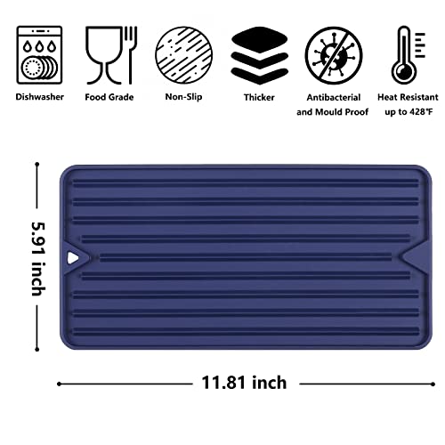 Mini Silicone Dish Drying Mat, Flexible & Thick, 6" x 12", Blue | For Kitchen Counter and Bathroom, Heat Resistant, Countertop Protector, Non-Slip, For Coffee Cup/Bottle/Glassware - size: 6" x 12"