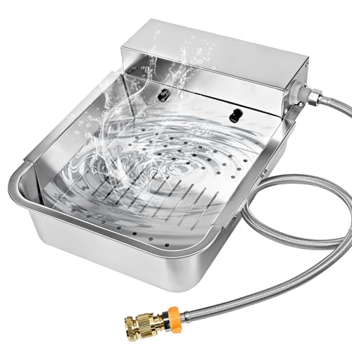 Automatic Dog Water Dispenser with Drain Hole & Sink Strainer, Stainless Steel Auto Dog Water Bowl with Float Valves, Hose Quick Connect Fitting, for Livestock, Chicken, Horse (4 Gallons) - size: 4 Gallons