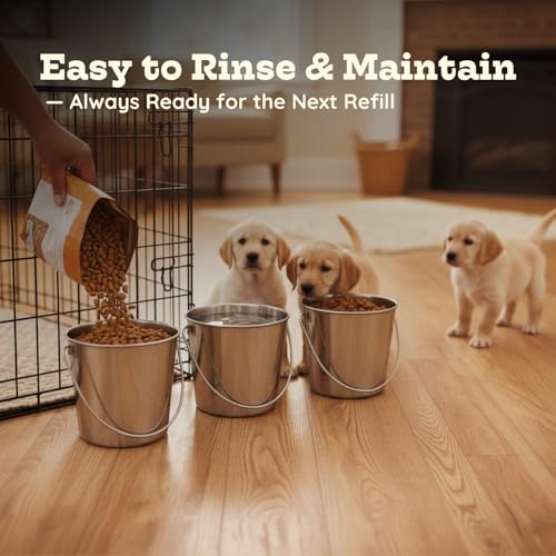 Flat Side Stainless Steel Bucket 2 Quart Hanging Feeding Utility Pail for Small Dog Cat Birds, Fits Kennel Cage Compatible, Heavy Duty Food & Water Feeder, 0.5 Gallon Silver Bucket 4 Pack - size: 2 Quart (Pack of 4)
