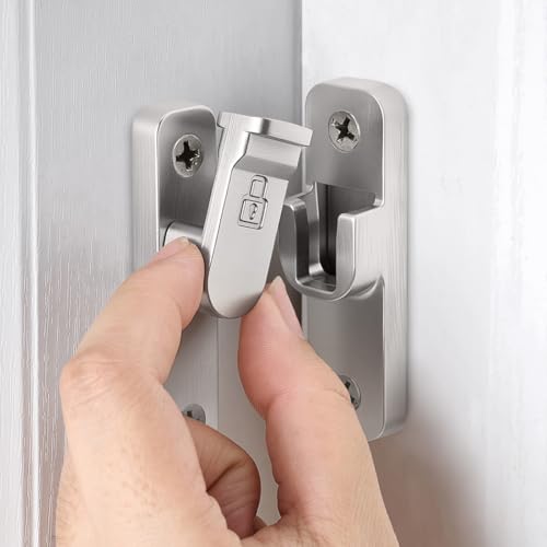 Silvery 90 Degree Right Angle Barn Door Latches，Flip Gate Lock | Zinc Alloy Sliding Door Latch Lock,Cabinet Lock,for bedroom,Wine Cabinet,drawer,cabinet,garage,window,Pet Cage - color: Silvery
