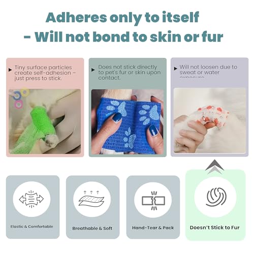 MEDUWEDU Pet Bandage 6 Rolls, Adhesive Bandage, Self Adhesive Bandage, First Aid Adhesive Gauze, for Horses, Dogs,Cats, Birds, Animals, (Solid Colors, 2 Inch (Pack of 6)) - color: Paw Prints