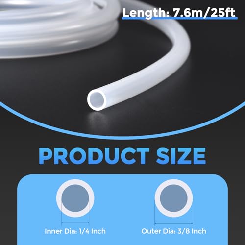 Silicone Tubing,1/4" ID x 3/8" OD Pure Silicon Tube High Temp Silicone Hose [for Home Brewing Wine Making, Beer Line, Aquaponics]-25 ft Length/Clear - size: 1/4" ID x 3/8" OD, style: 25 Feet