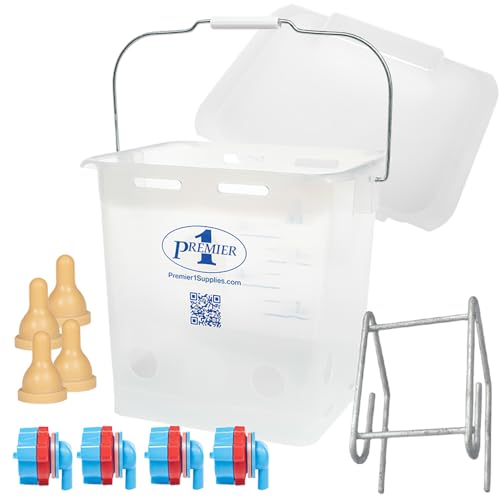 Premier 1 Lamb 'N' Goat Kid Prima Orphan Feeding Bucket – 2.5 Gal, Square | 4 nipple holes. Square, see-through bucket for easy milk monitoring & cleaning. For orphan lambs & goat kids. - size: 2.5 Gallon Square - 4 Holes
