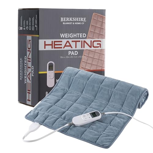 Berkshire Blanket Weighted Heating Pad - 18"x33" Electric Heat Wrap with 10 Heat Settings & Auto Shut Off - Soothing Heat Wrap for Back, Neck, Shoulders, Legs, Abdomen - Machine Washable & Portable - color: Polar Blue, size: 18" x 33"