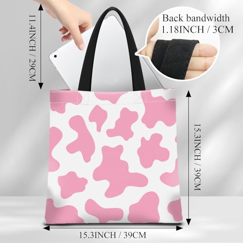 Canvas Tote Bag for Women，Cute Heavy-Duty Shoulder Bag with Zipper Pocket -Travel Tote for Grocery, Gym,Shopping - color: Pink Cowhide