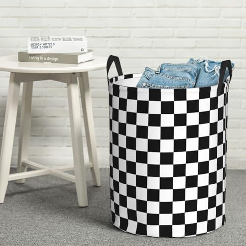Laundry Basket Black And White Checkered Collapsible,63L Dirty Clothes Basket Durable Lightweight Hamper With Handles Ideal For Clothes,Toys Home Organization size19.6"L x 15.7"W - color: Checkered
