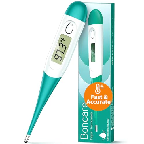 Boncare Digital Thermometer for Adults, Kids & Babies, Clear Blue | Accurate & Safe Oral and Rectal Thermometer with 10-Second Reading and Fever Alarm - color: Clear Blue