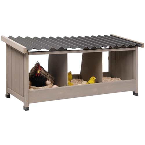 ketive Chicken Nesting Box, Wall-Mounted Wooden Chicken Coop Accessories with PVC Roofing, 3 Compartments for Hens & Ducks Outdoor or Indoor Use