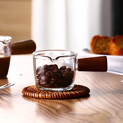 Mwellewm Single Spout Espresso Coffee Shot Glass with Wood Handle Measuring Cup Triple Pitcher Milk Cup Coffee Replacement Carafe for Barista Coffee Carafe Milk Espresso Making, 75 ml (1 Piece) - size: 1 Piece