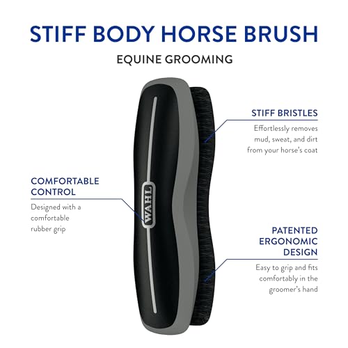 Wahl Professional Animal Equine Stiff Body Horse Brush, 858705, Black | Effortlessly Removes Mud, Sweat, and Dirt, Comfortable Rubber Grip, Easy to Use and Fits Comfortably Your Hand - color: Black