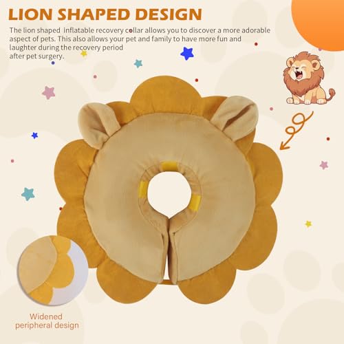 IEUUMLER Inflatable Recovery Dog Collar, Protective Donut Cone, Adjustable Soft Collar for Dog and Cat After Surgery Prevent from Biting & Scratching EU002 - Brown Lion M - color: Brown Lion, size: Medium (Neck:8''-10'')