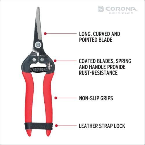 Corona Tools Long Curved Snips – 1.75″ Tempered Steel Precision Garden Shears for Fruit, Herbs, Flowers & Vineyard Use