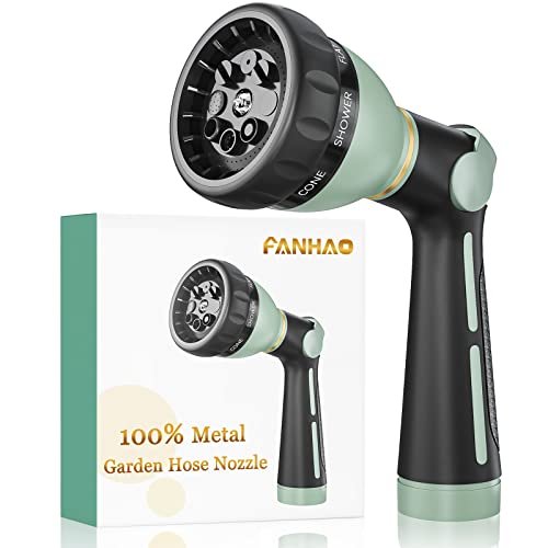 FANHAO Heavy Duty Garden Hose Nozzle, Metal Hose Sprayer Easy Thumb Control | 8 Spray Patterns, Rustproof Water Nozzle, Non-Slip Ergonomic Grip, Elder & Child Friendly for Garden, Car & Pet, Light Green - color: Light Green