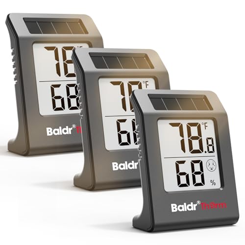 BaldrTherm Digital Thermometer and Humidity Meter, Solar-Powered 2.2" Indoor Temperature Sensor Humidity Monitor, Humidity Gauge for Baby Rooms, Bedrooms, Home, Office, and Wine Cellars, Black, 3Pack - color: Black 3pack