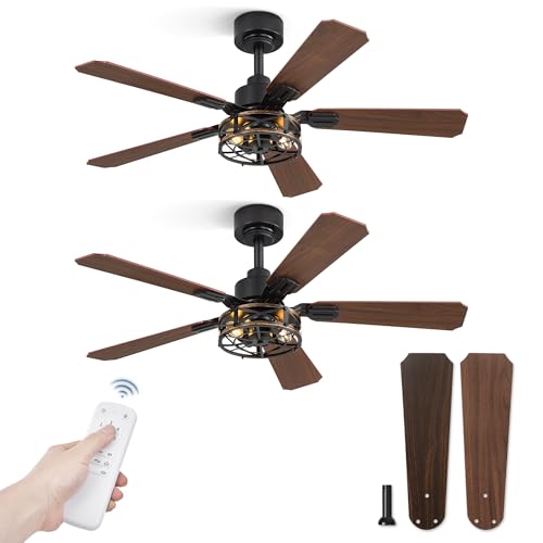 Fanbulous 42 Inch Farmhouse Rustic Caged Ceiling Fan with Lights, 2 Pack | Double-sided Color Blades , APP/Remote Control ,6-speed Wind & Reversible Function, Quiet, Timer, Black - color: Black