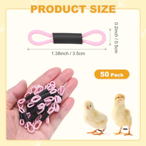 M METERXITY 50-Pack Adjustable Chick Leg Bands, 1.38" x 0.2" Polyester Chicken Leg Brace for Chicks/Ducks/Birds [Light Pink] Poultry Leg Bands - color: LightPink