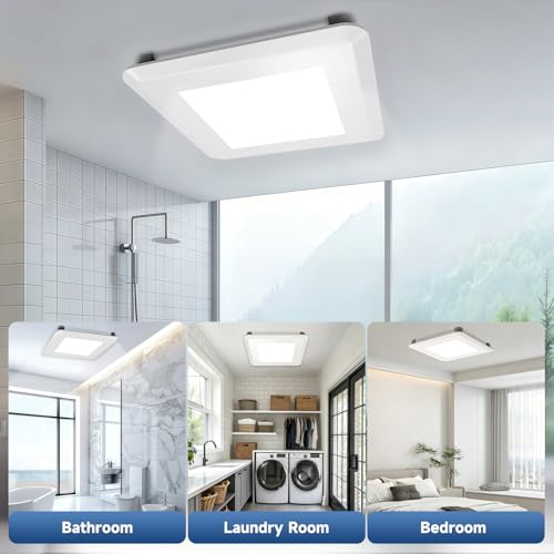 AHAWILL 80 CFM Ultra Quiet Bathroom Exhaust Fan with Light,1.0 Sones,5CCT Dimmable,Ceiling Opening 9'' x 9'',1000LM Ceiling Mount Bathroom Fan,Bathroom Vent Fan with Light,ETL & FCC - size: 8in