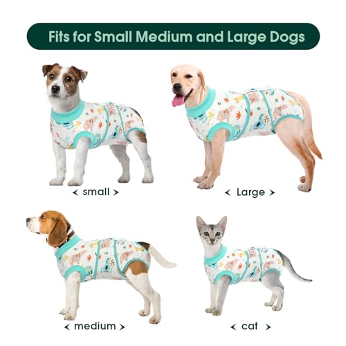 Kuoser Recovery Suit for Dogs Cats, Soft Dog Surgery Suit Female Male Spay | Professional Dog Onesie for Surgery, Substitute E-Collar & Cone, Prevent Licking Dog surgical suit Pet Neuter Suit - color: Animal, size: X-small (Back:8.3-11.4'', Weight:4-7 Lb)