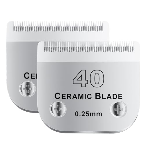 40# Detachable Pet Dog Grooming Clipper Ceramic Blade,Compatible with Andis Size 40 Cut Length 1/100"(0.25mm),Compatible with andis/wahl/Oster Dog Clippers 2PCS - color: Silvery-6