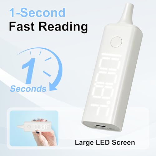 Digital Ear Pet Thermometer for Dogs and Cats, 1 Second Non-Contact, Rechargeable, LED Display, Fever Detection, Accurate Canine and Feline Temperature Reading