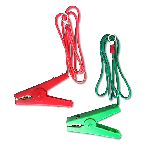 QMARK 2 Pcs Electric Fence Jumper Leads Cable, O-Terminal | Crocodile Clip, Fencing System Wire, Energizer Connector, Green and Red