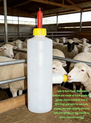 2 Pack 400ml Lamb Feeding Bottle with 10pcs Silicone Nipples, Heavy-Duty Plastic Nursing Bottle for Lambs, Goats, Calves, Farm Animal Feeding Supplies