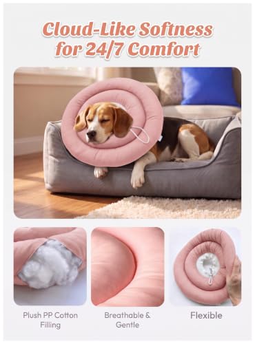 Soft Dog Cones, Recovery Dog Donut Collar After Surgery-Cone of Shame Alternative, Pet Elizabethan E-Collar Anti-Bite Lick Wound Healing Adjustable for Small Large Medium Dogs,XL - color: pink, size: XL-25lbs