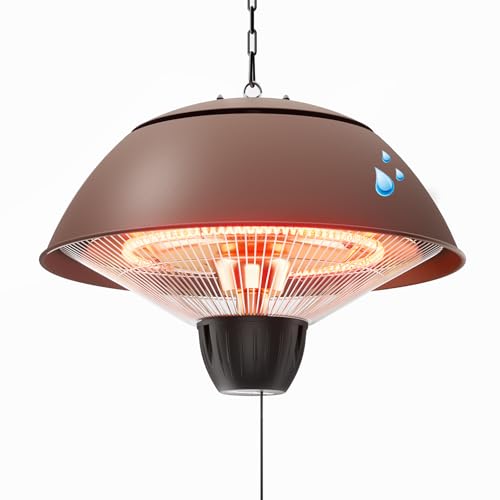 Electric Outdoor Heater, 1500W, Brown | Hanging Ceiling Mounted, Infrared Patio Heater, Waterproof, For Porch, Balcony, Garage, Adjustable Height - color: Brown