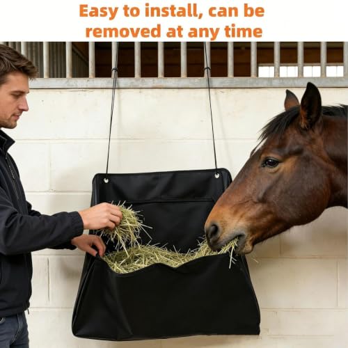 Horse Hay Bag Large Capacity Waterproof Opening Bag with Strap | Goat Hay Feeder for Livestock Grain Cattle Cow Lamb Calf Farm Stall Barn Fence Wall Outdoor