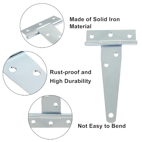 Murtenze 6Pack 4 Inch Silver T-Strap Shed Hinge | Barn Door Hinges, Heavy Duty Gate Strap Hinge, T Hinges for Barn Door, Shed or Wooden Fences - color: Silver, size: 4 Inch - 6Pack