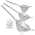 U.S. Kitchen Supply Set of 3 Stainless Steel Conical Strainers - 3", 4" & 5.5" Sizes - Chinois Style, Extra Fine Twill Mesh Sieve, Stainless Steel Strainers and Colanders for Kitchen