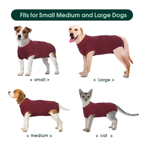 Kuoser Recovery Suit for Dogs Cats, Soft Dog Surgery Suit Female Male Spay | Professional Dog Onesie for Surgery, Substitute E-Collar & Cone, Prevent Licking Dog surgical suit Pet Neuter Suit - color: WineRed, size: X-small (Back:8.3-11.4'', Weight:4-7 Lb