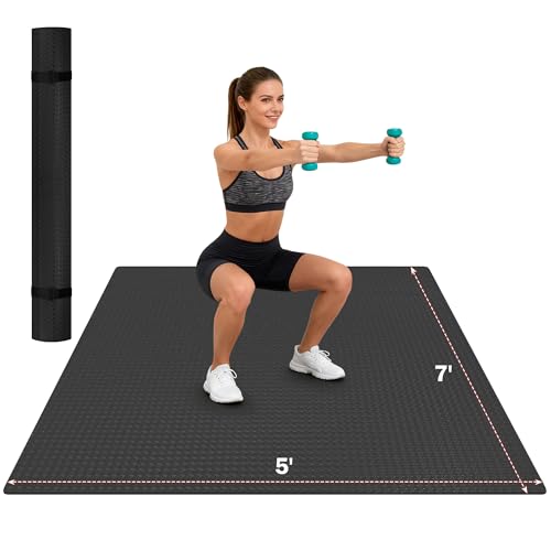 Stepwaver Extra Large Exercise Mat, 6'x4'/ 7'x5'/ 8'x5'/ 9'x5'/10'x5' (6mm) | Non-Slip, Ultra Durable, Shoes-Friendly, High-Density, Thick Workout Mat for Home Gym, Cardio, Jump Rope, MMA, Weights - size: 7'×5'×0.25"