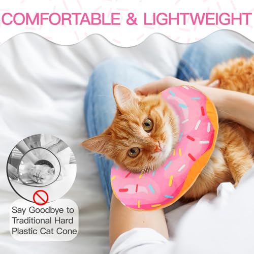 Cat Cone Collar Soft, Cute Cat Donut Collar After Surgery, Adjustable Kitten Recovery Cones to Stop Licking, Lightweight Neck Elizabethan Collars for Cats Kittens (Pink, Medium) - color: Pink, size: Medium