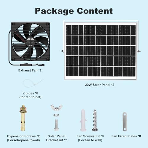 7.5" Solar Chicken Coop Fan 2 Pack, 15W x 2 Solar Powered Greenhouse Fan, Solar Exhaust & Intake Fans Outdoor Waterproof, for Doghouse Shed Pet Air Circulation Ventilation Cooling, No Battery - size: 7.5" Fan 2 Pack